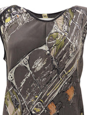 炭灰色/多色真丝羊绒混纺印花无袖上衣