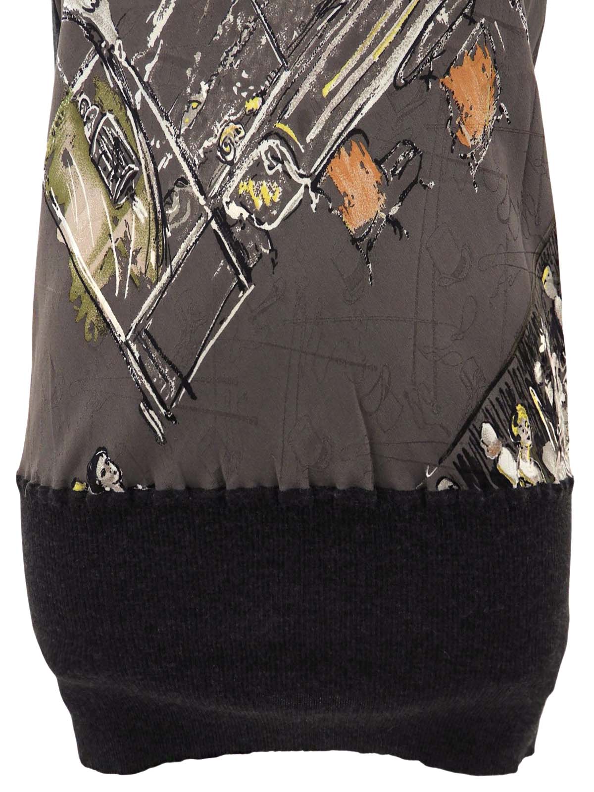 Silk and cashmere combination design print sleeveless top in charcoal gray/multi