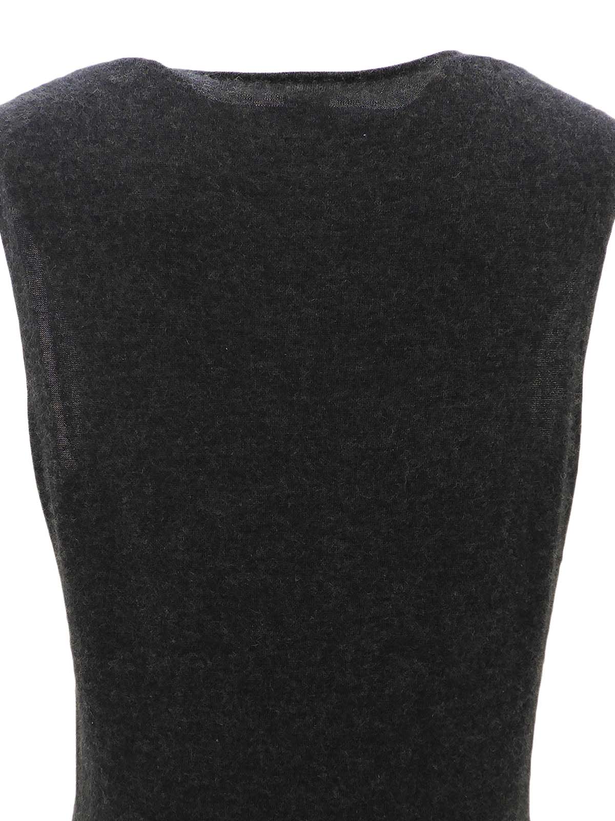 炭灰色/多色真丝羊绒混纺印花无袖上衣