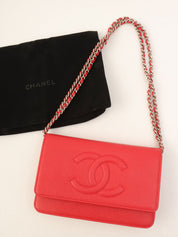 2016 model Caviar Skin CC Mark Stitch Chain Wallet Pink