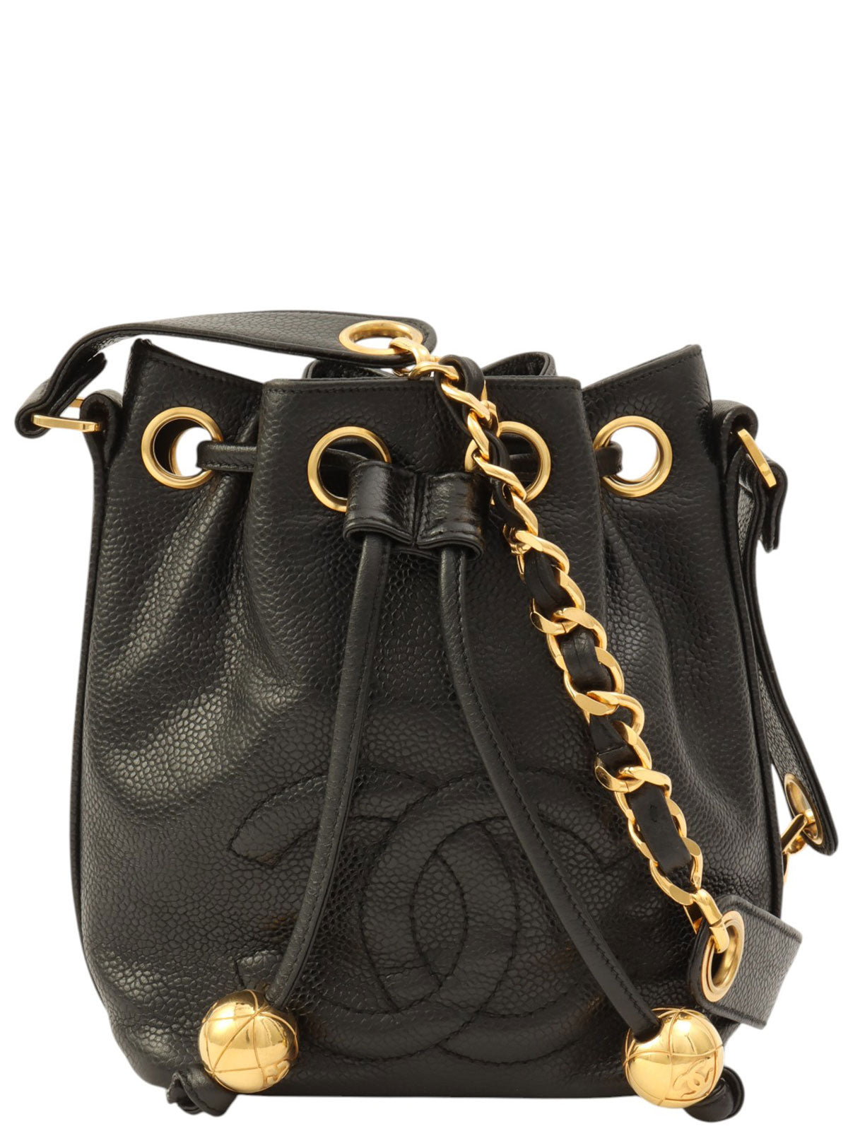 Around 1997 Made CC Mark Stitch Drawstring Shoulder Bag Black