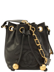 Around 1997 Made CC Mark Stitch Drawstring Shoulder Bag Black