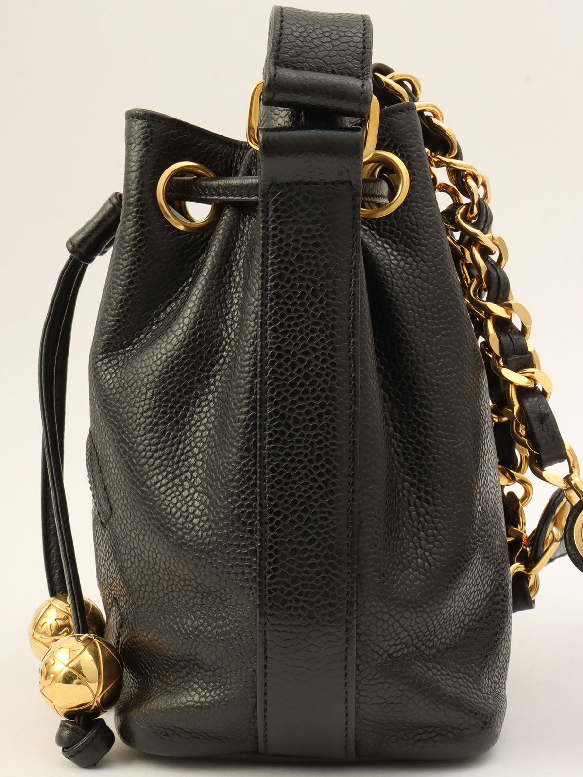 Around 1997 Made CC Mark Stitch Drawstring Shoulder Bag Black