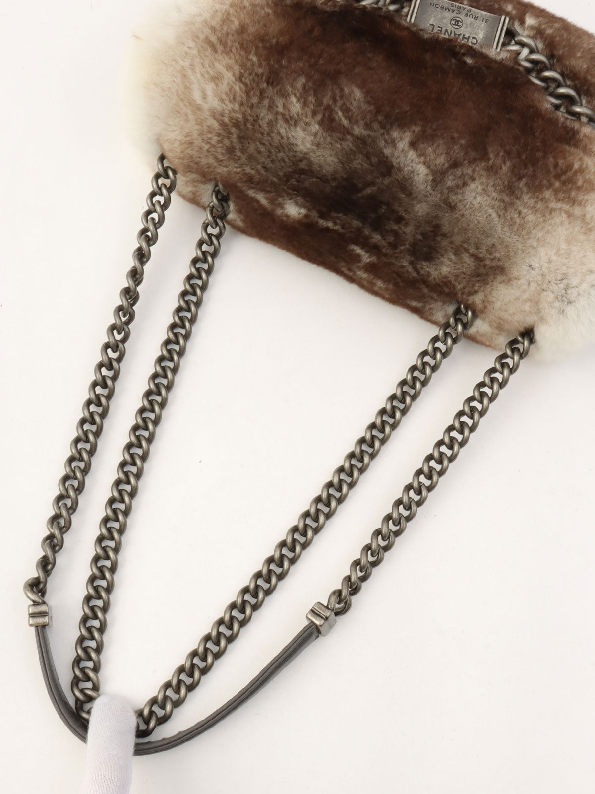 Circa 2014 Rapin Fur Logo Plate Chain Shoulder Bag Brown/Grey
