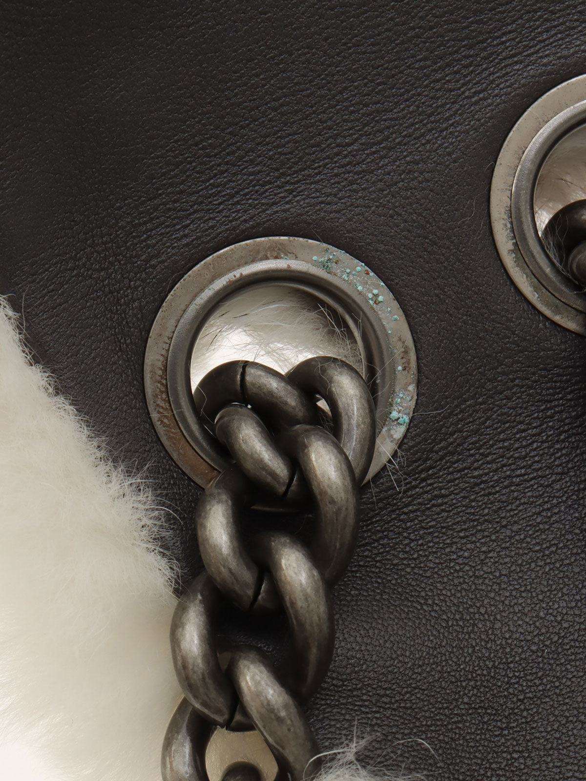 Circa 2014 Rapin Fur Logo Plate Chain Shoulder Bag Brown/Grey