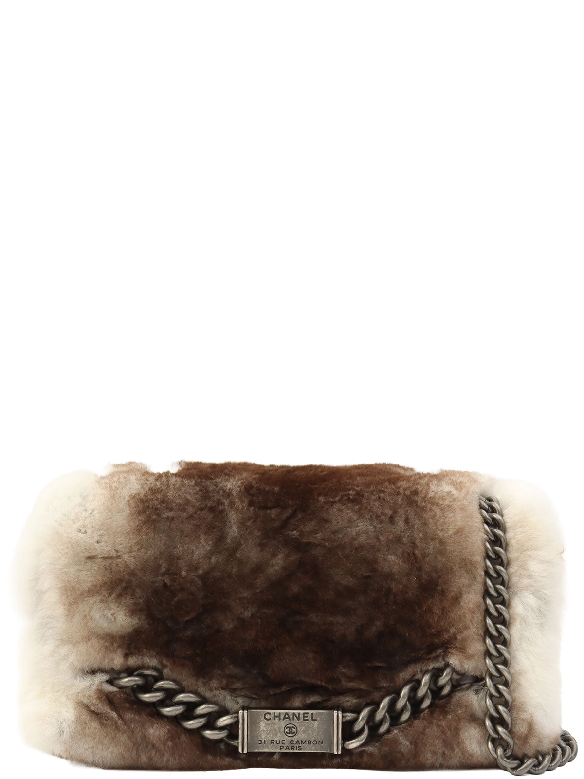 Circa 2014 Rapin Fur Logo Plate Chain Shoulder Bag Brown/Grey