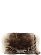 Circa 2014 Rapin Fur Logo Plate Chain Shoulder Bag Brown/Grey