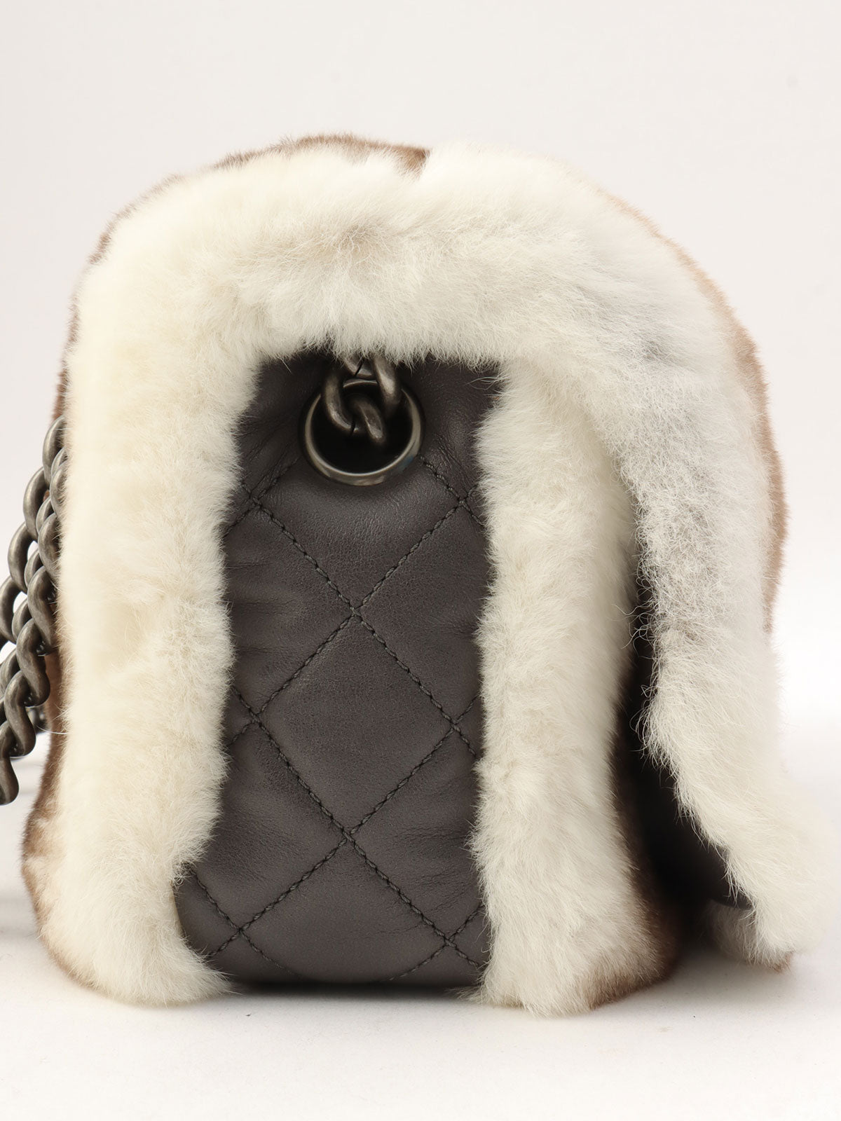 Circa 2014 Rapin Fur Logo Plate Chain Shoulder Bag Brown/Grey