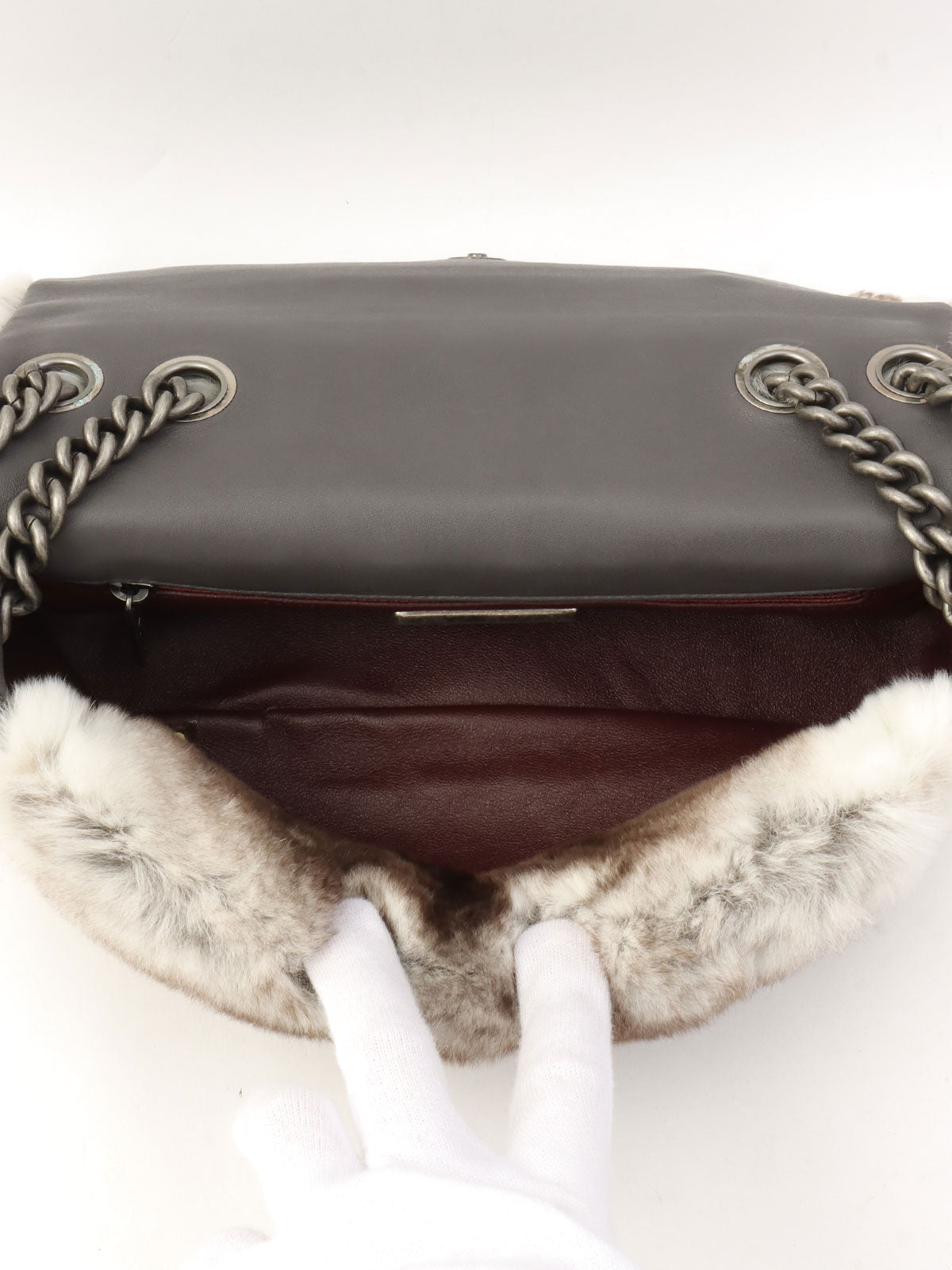Circa 2014 Rapin Fur Logo Plate Chain Shoulder Bag Brown/Grey