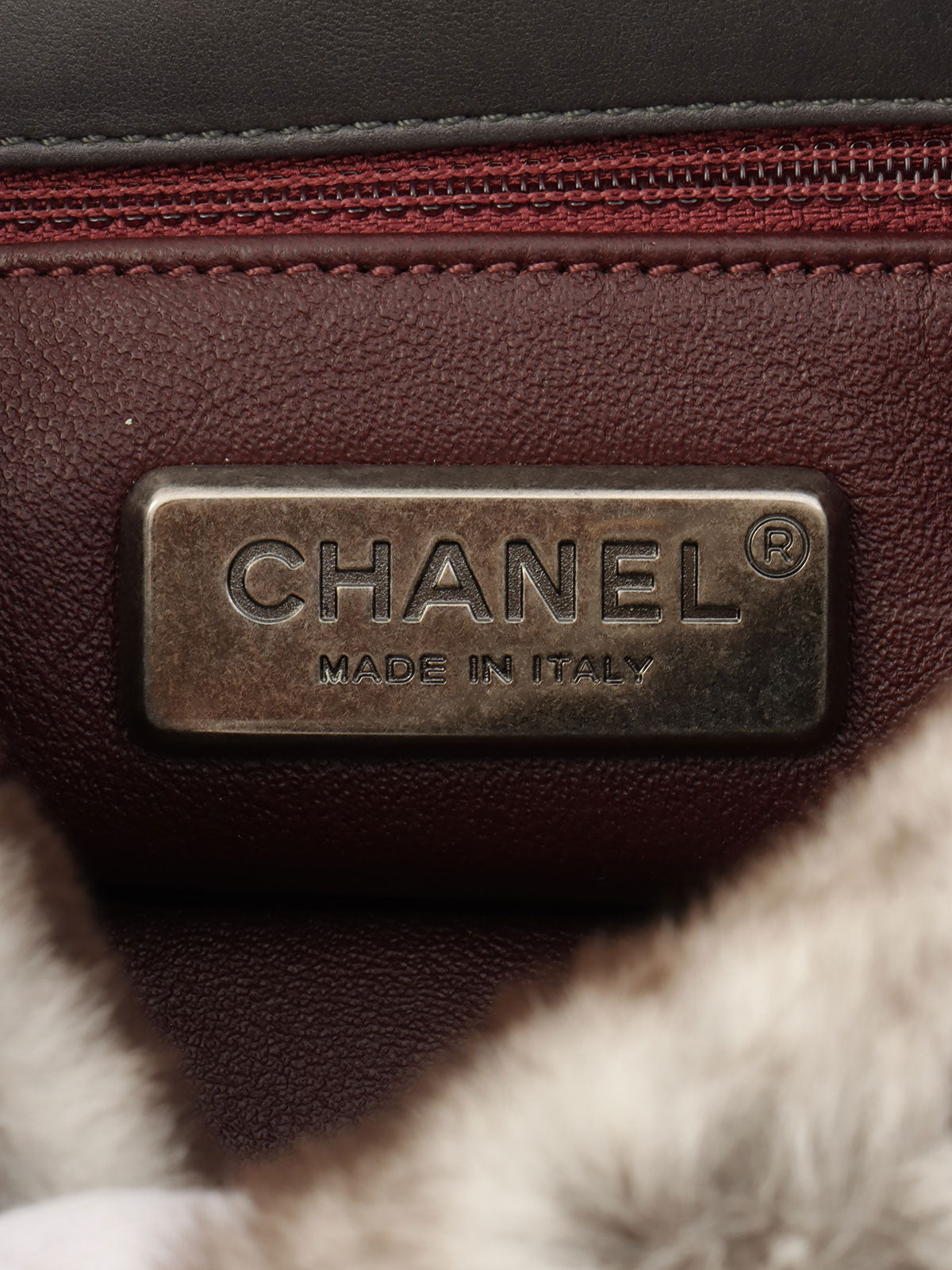 Circa 2014 Rapin Fur Logo Plate Chain Shoulder Bag Brown/Grey