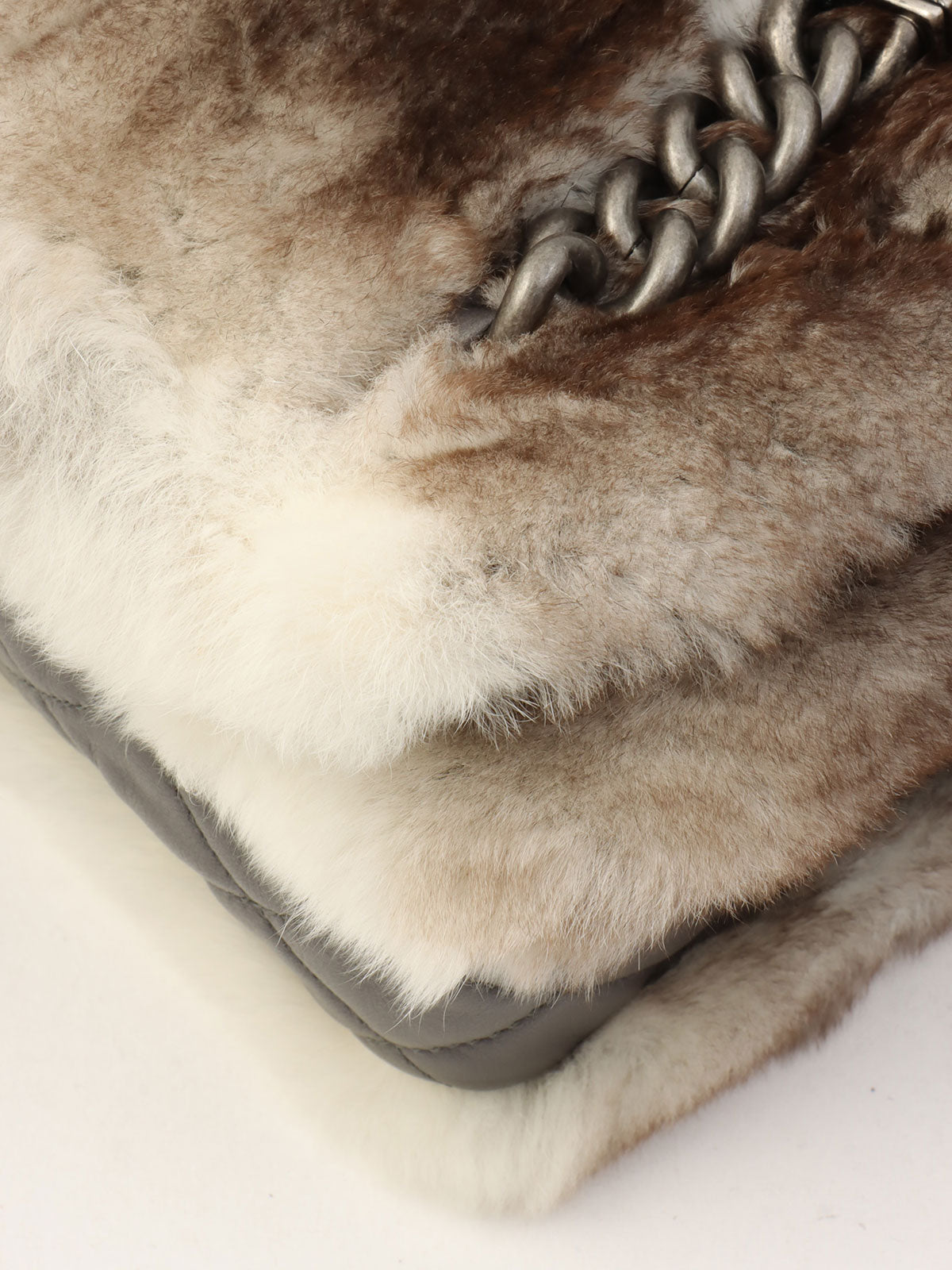 Circa 2014 Rapin Fur Logo Plate Chain Shoulder Bag Brown/Grey