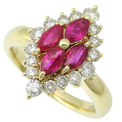 18K Ruby Diamond Motif Ring #52 Gold/Cherry Red