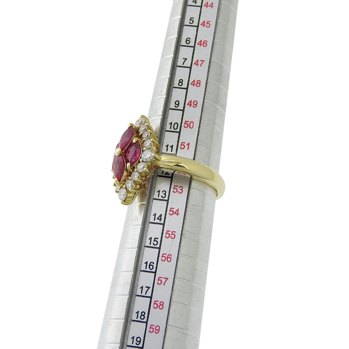 18K Ruby Diamond Motif Ring #52 Gold/Cherry Red