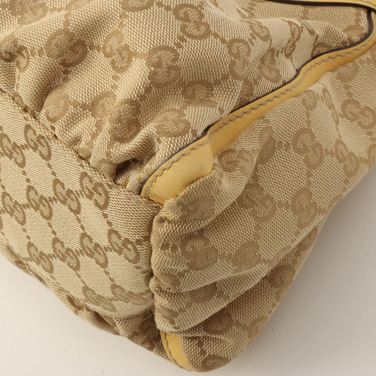 Canvas GG Pattern Logo Plate Handbag Beige/Yellow