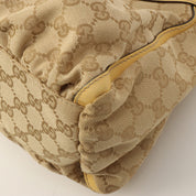 Canvas GG Pattern Logo Plate Handbag Beige/Yellow