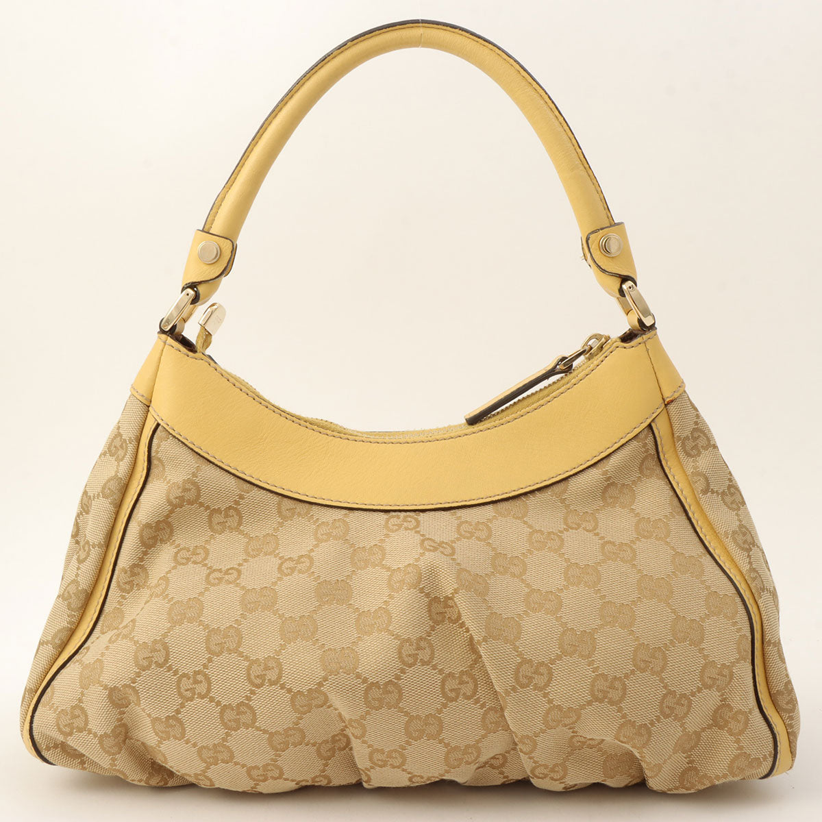 Canvas GG Pattern Logo Plate Handbag Beige/Yellow