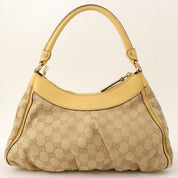 Canvas GG Pattern Logo Plate Handbag Beige/Yellow