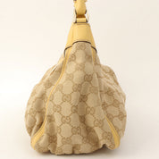 Canvas GG Pattern Logo Plate Handbag Beige/Yellow