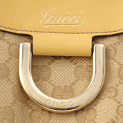 Canvas GG Pattern Logo Plate Handbag Beige/Yellow