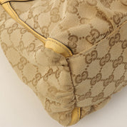 Canvas GG Pattern Logo Plate Handbag Beige/Yellow