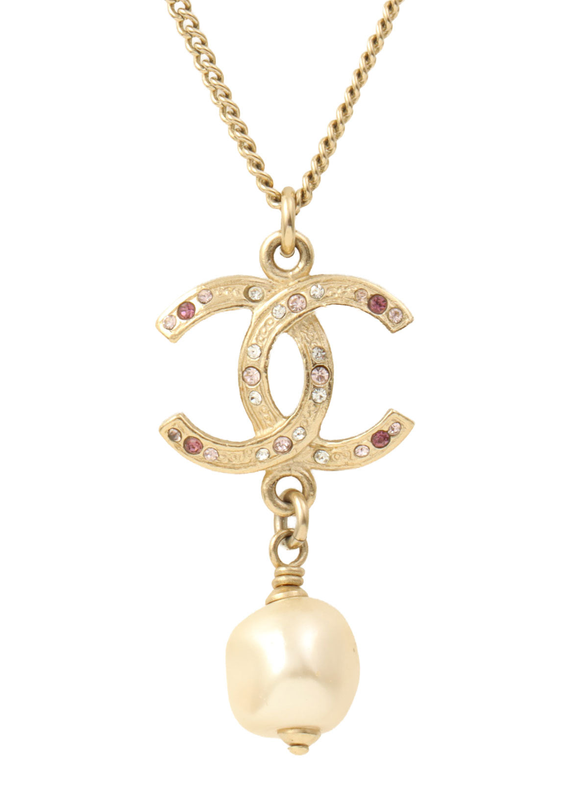 2012 Pearl Rhinestone CC Mark Necklace Gold
