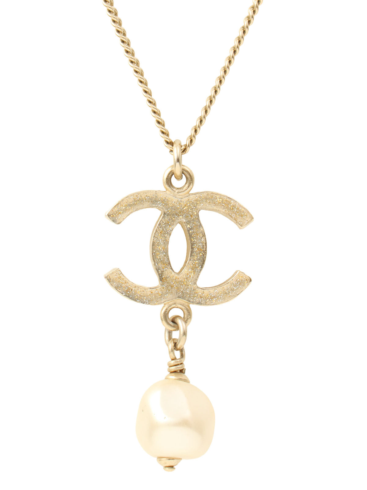 2012 Pearl Rhinestone CC Mark Necklace Gold