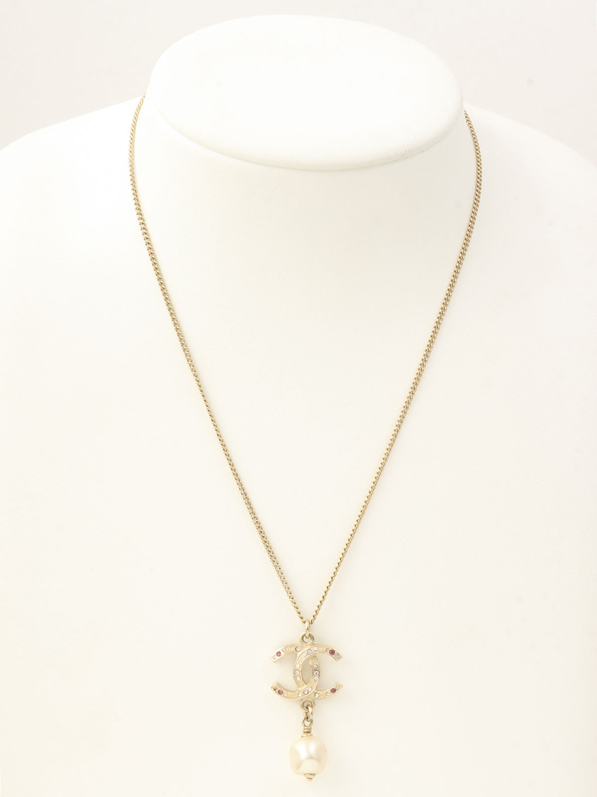 2012 Pearl Rhinestone CC Mark Necklace Gold