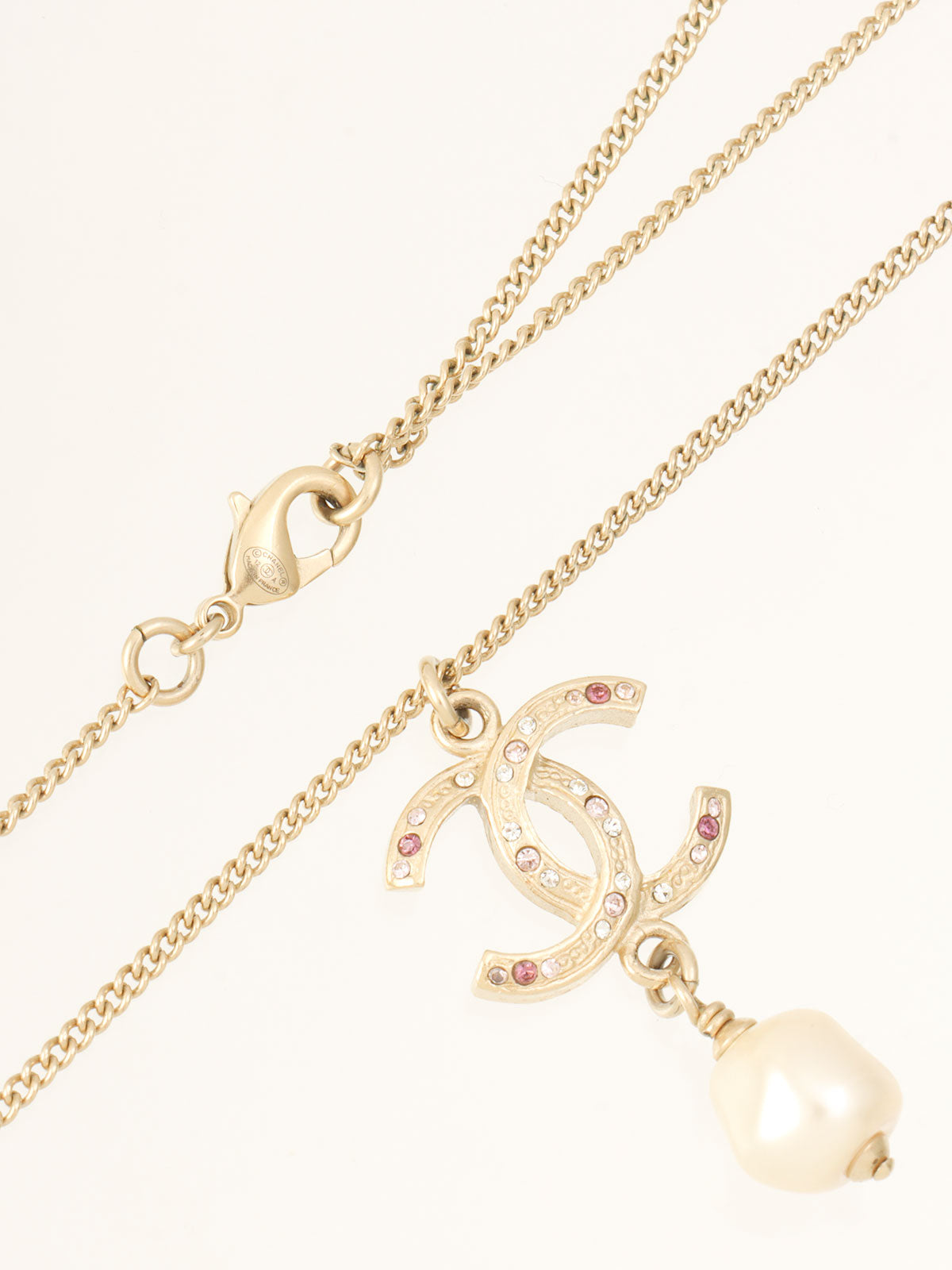 2012 Pearl Rhinestone CC Mark Necklace Gold