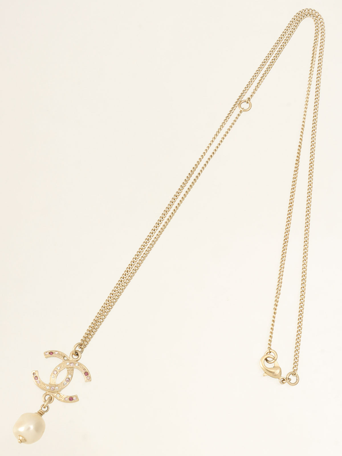 2012 Pearl Rhinestone CC Mark Necklace Gold