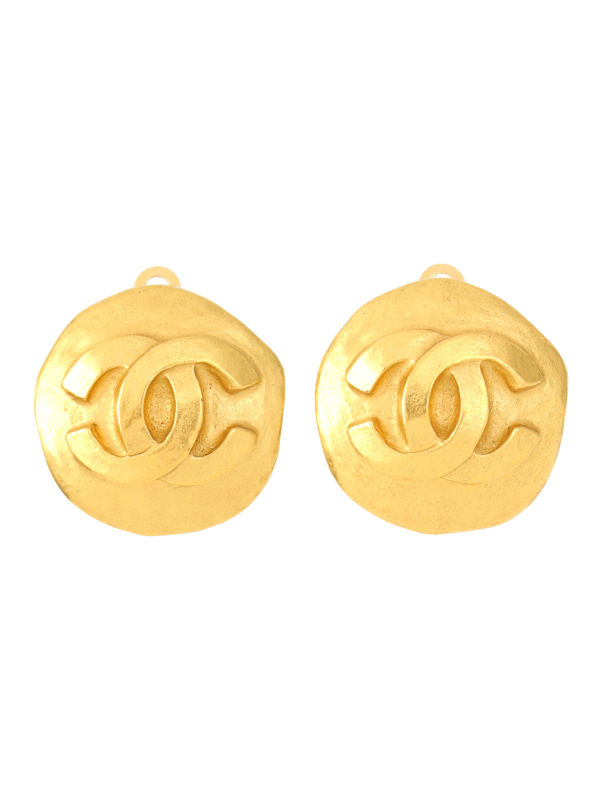 1995 Round CC Mark Earrings, Gold