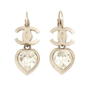 2000 Rhinestone Heart CC Mark Swing Earrings Silver