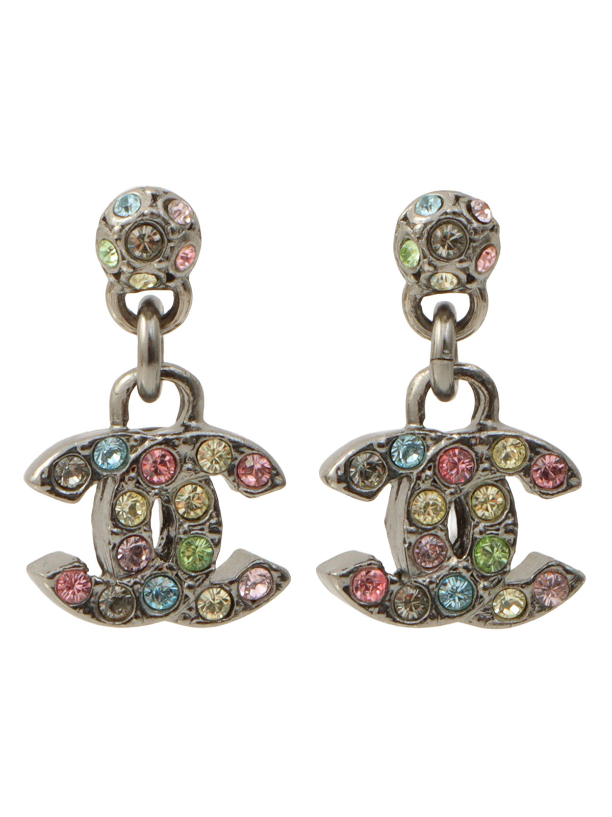 2005 Rhinestone Mini CC Mark Earrings Gunmetal/Multi