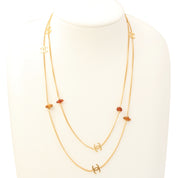 1997 CC Mark Color Stone Long Necklace Gold/Brown