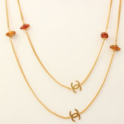 1997 CC Mark Color Stone Long Necklace Gold/Brown