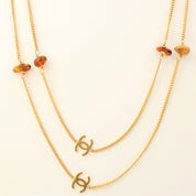 1997 CC Mark Color Stone Long Necklace Gold/Brown