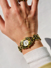 马衔扣腕表，金/白表​​壳