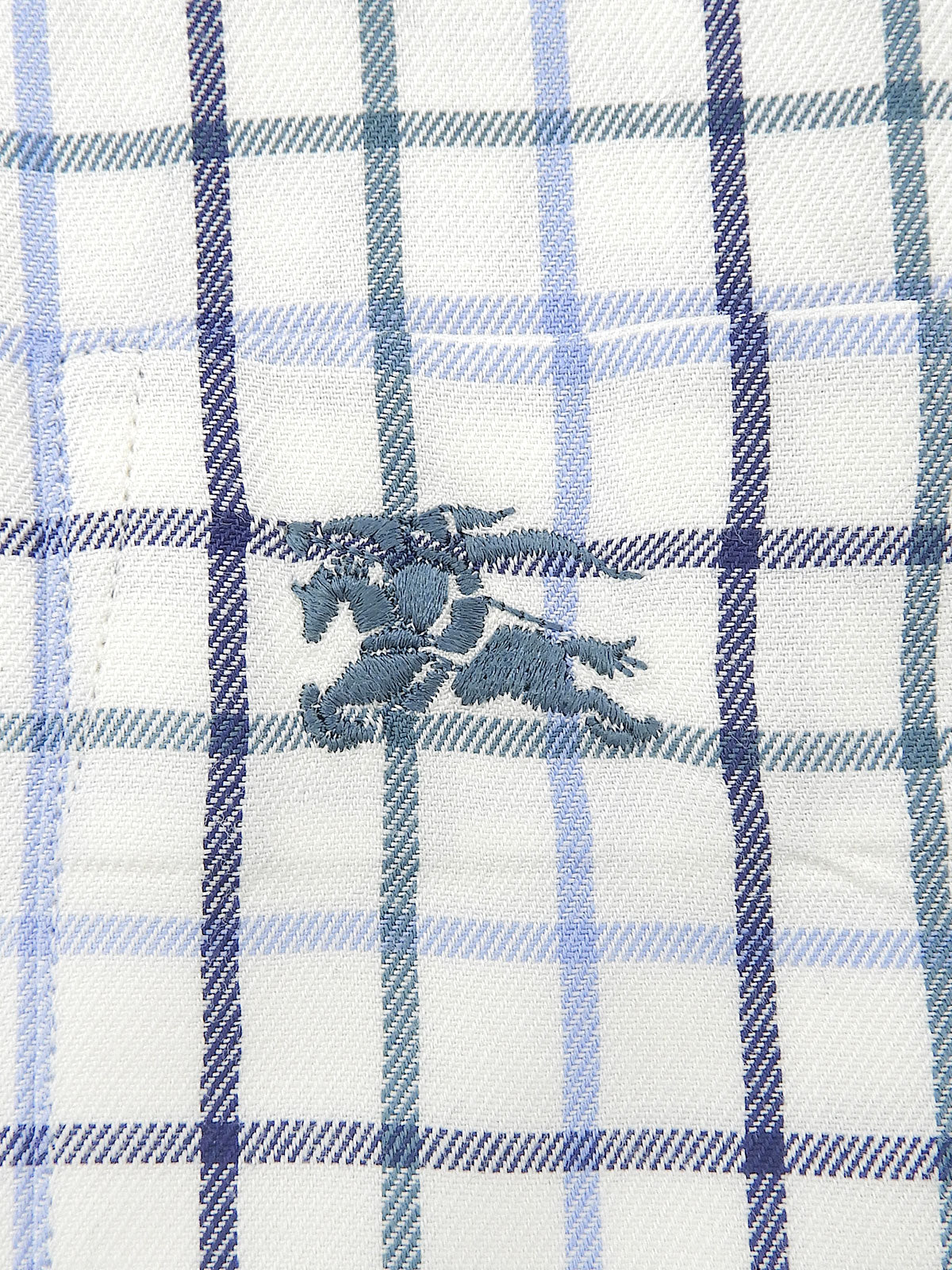 チェックパターンロゴ刺繍長袖シャツ #M ホワイト/ライトブルー