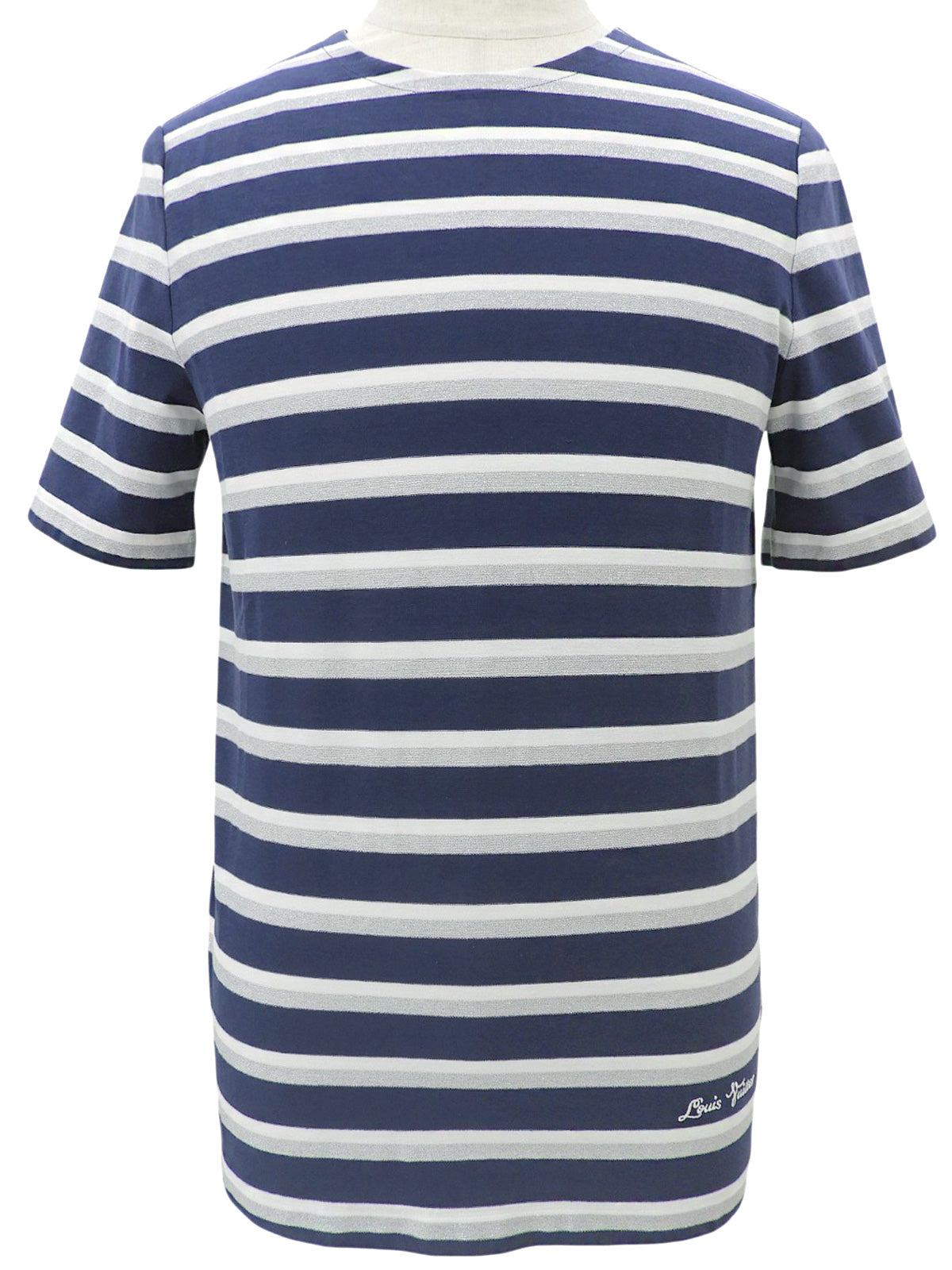 ロゴボーダーパターン半袖シャツ #M ネイビー/ホワイト