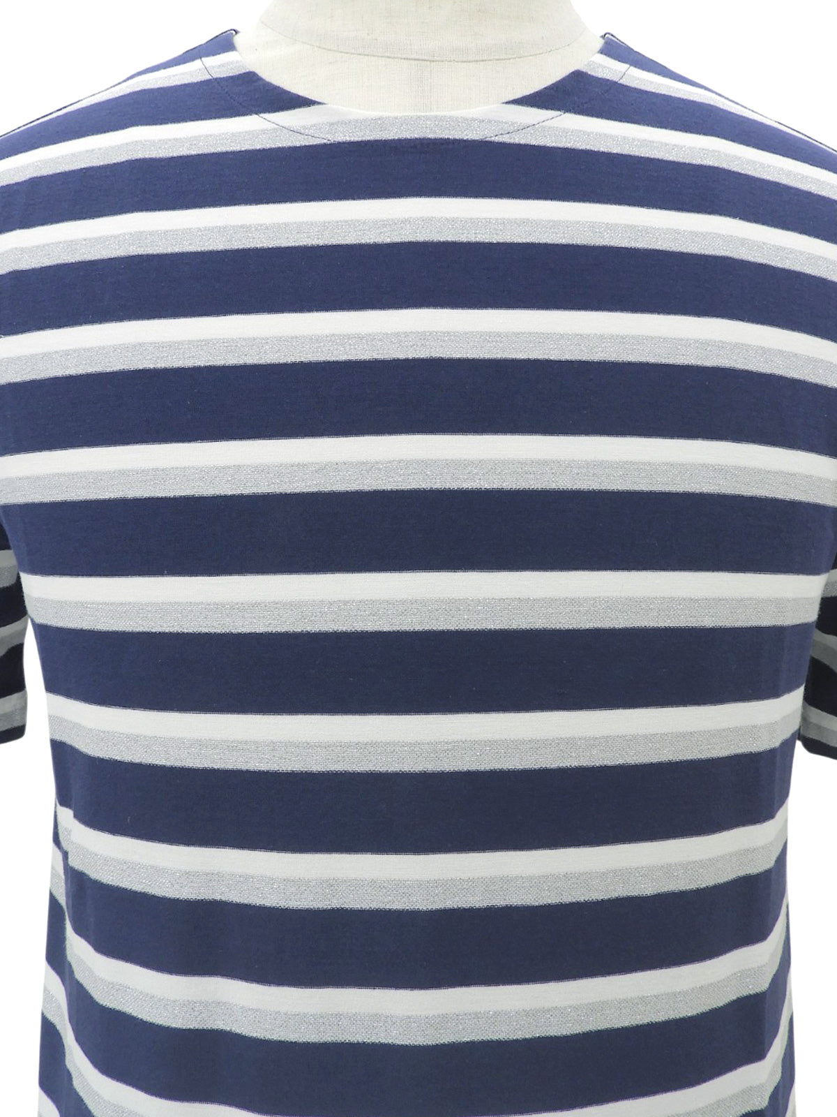 ロゴボーダーパターン半袖シャツ #M ネイビー/ホワイト