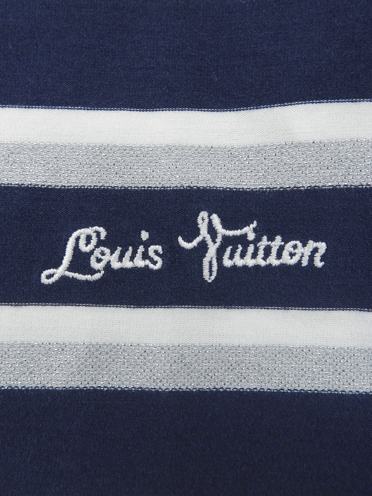 ロゴボーダーパターン半袖シャツ #M ネイビー/ホワイト