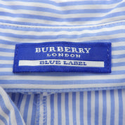 Stripe Pattern Logo Button Ribbon Half-Sleeve Shirt Blue/White