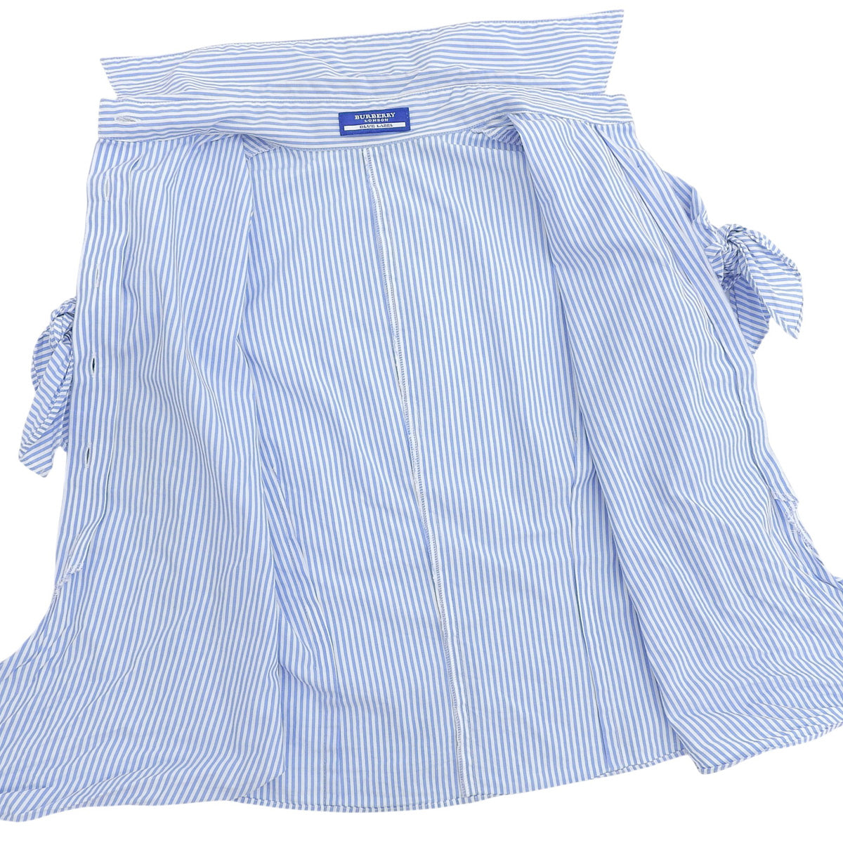 Stripe Pattern Logo Button Ribbon Half-Sleeve Shirt Blue/White