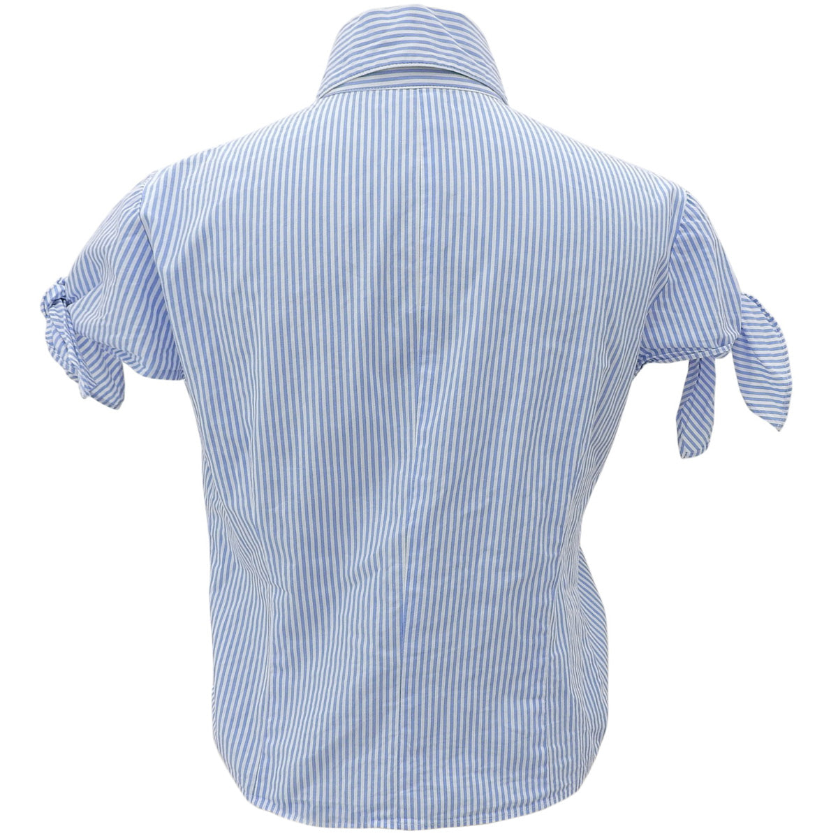 Stripe Pattern Logo Button Ribbon Half-Sleeve Shirt Blue/White