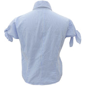 Stripe Pattern Logo Button Ribbon Half-Sleeve Shirt Blue/White