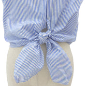 Stripe Pattern Logo Button Ribbon Half-Sleeve Shirt Blue/White