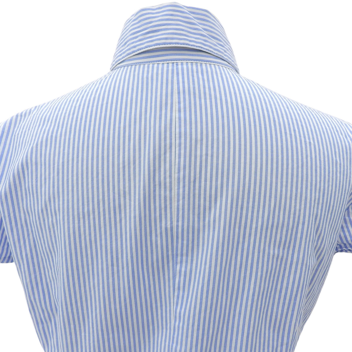 Stripe Pattern Logo Button Ribbon Half-Sleeve Shirt Blue/White