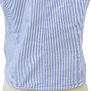 Stripe Pattern Logo Button Ribbon Half-Sleeve Shirt Blue/White
