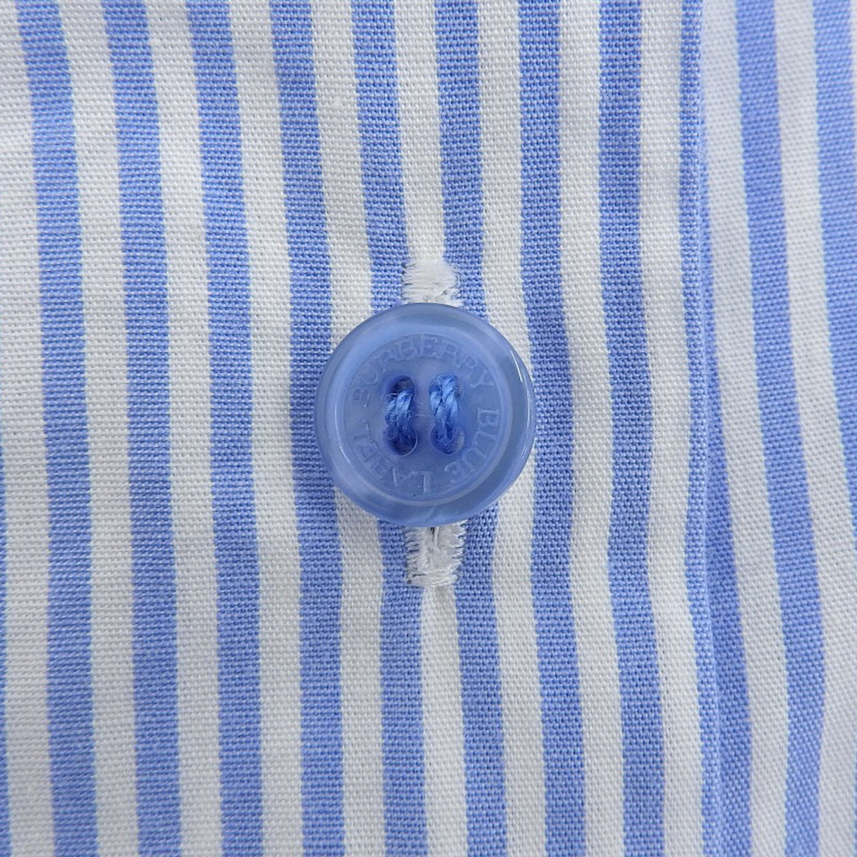 Stripe Pattern Logo Button Ribbon Half-Sleeve Shirt Blue/White