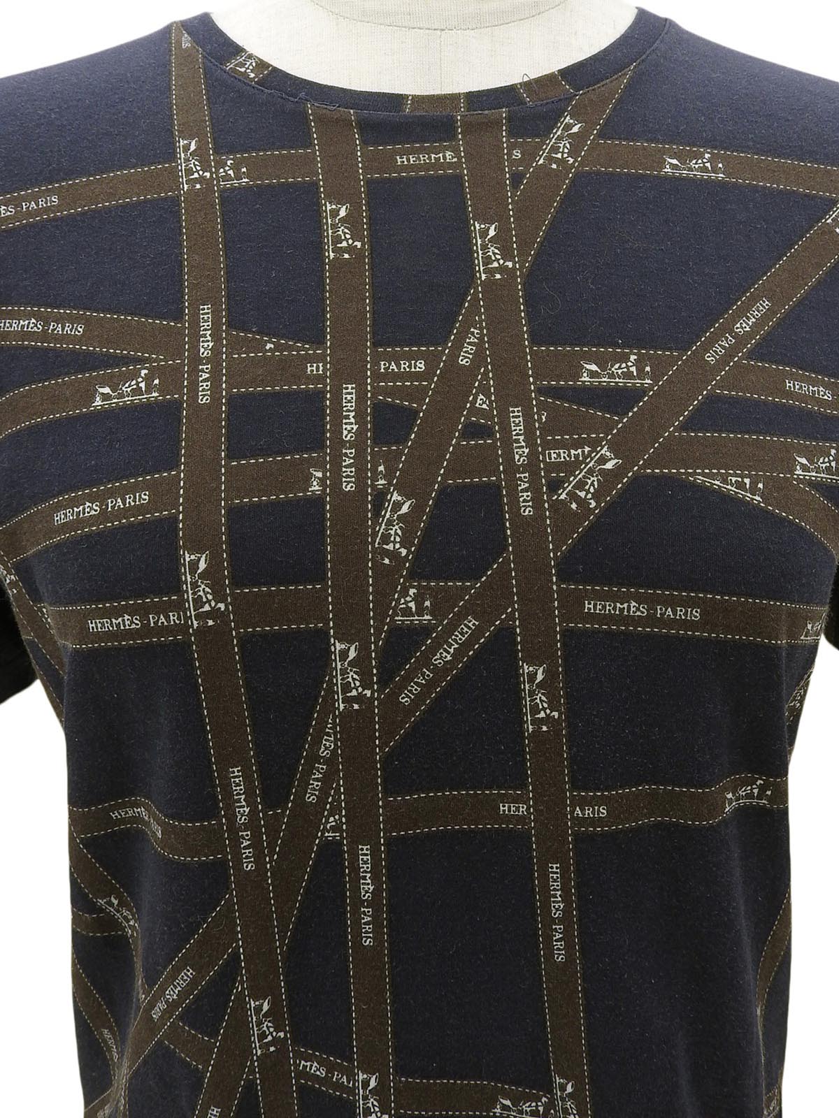 ボルデュックパターン半袖Tシャツ #M ネイビー/ブラウン