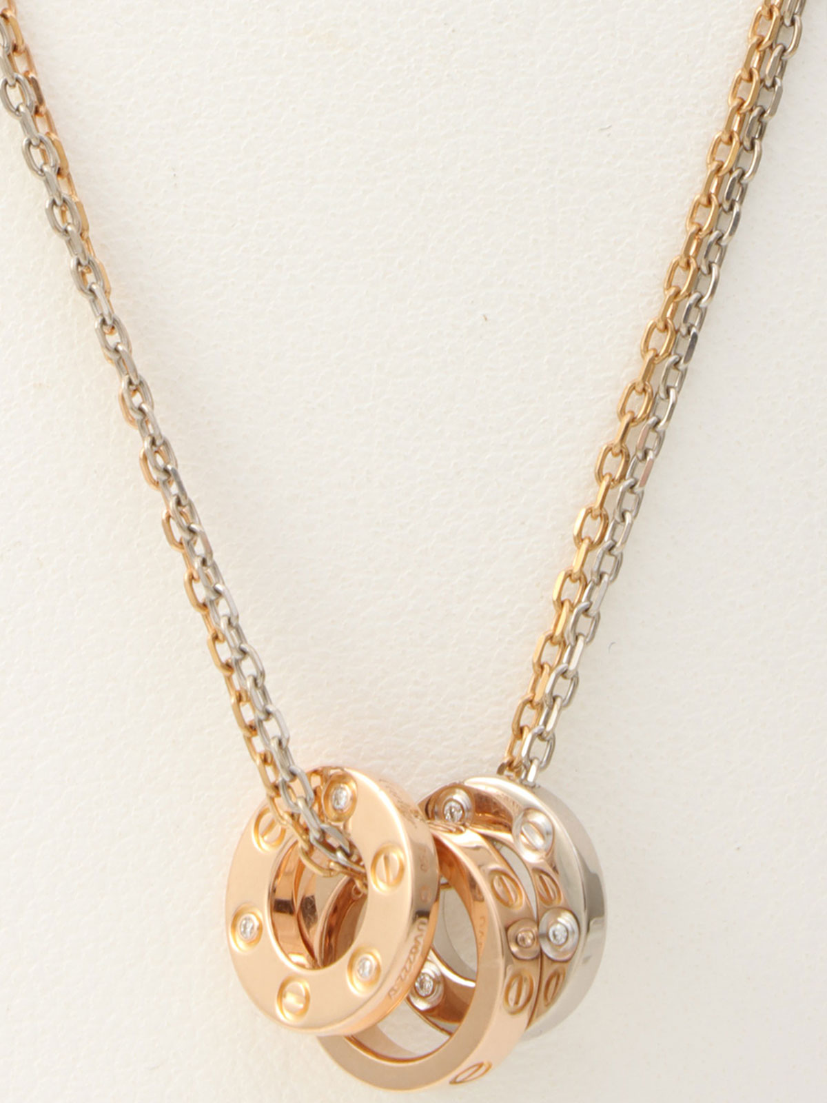 18K 6P Diamond Love Three Hoop Necklace Pink Gold/White Gold